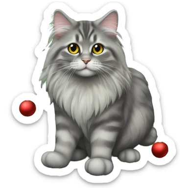 Gray Siberian cat on top of Christmas tree  sticker