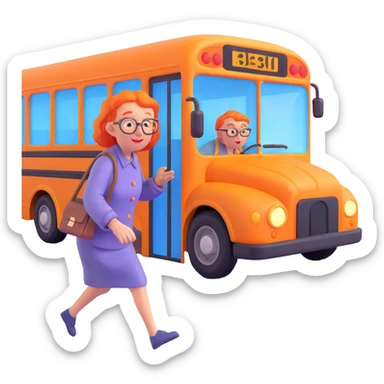 old lady should run to reach the bus, the driver is man under 30 with orange hair sticker