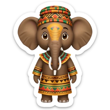 a-3d-cartoon-african-elephant-from-the-1800s-wearing-traditional-african-tribal-clothing,-calm-expression,-natural-background,-memoji-style-realism. sticker