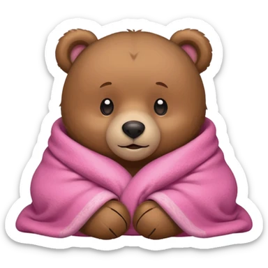 cuddly bear with a pink blanket wrapped around him sticker