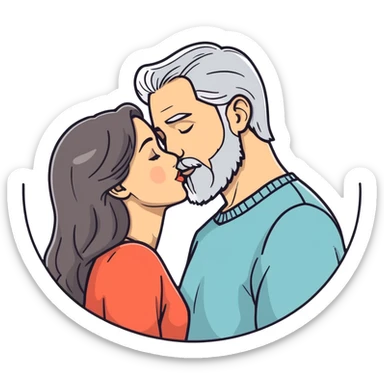 Grey haired bearded man and pretty brunette woman kissing  sticker