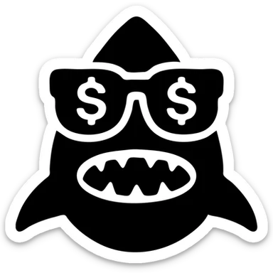 solid black icon of a shark wearing money-shaped glasses sticker