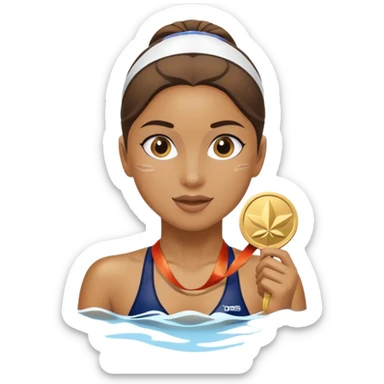 girl swimmer with a medal for the firs place sticker