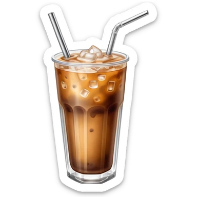 a glass of iced coffee with a metal straw sticker