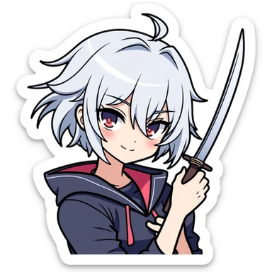 Jett from Valorant, a female character with short white hair, holding kunai knives, wind abilities sticker