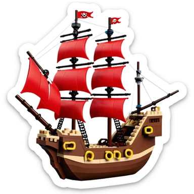 Pirate Ship (Toy) - Lego Pirate Ship (Model Year: 2021) (Iconic colour: Brown with red sails) sticker