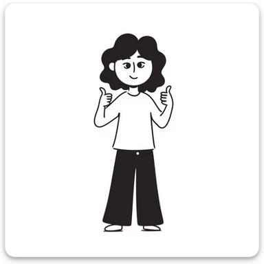 Girl with one hand giving thumbs up and the other hand giving thumbs down, showing mixed feelings sticker