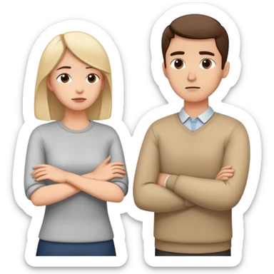 couple resolving conflict, one person with avoidant attachment style turning away with arms crossed, the other with secure attachment style offering a hand to talk sticker