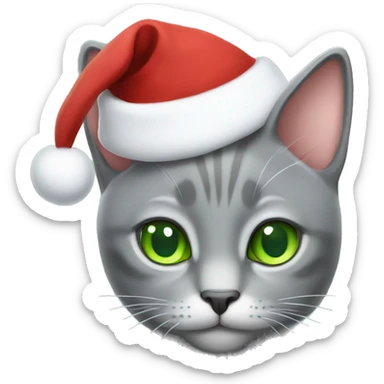 Gray cat with green eyes and Santa hat  sticker