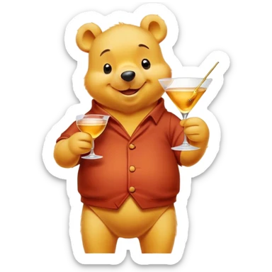 Winnie-the-Pooh with a martini  sticker