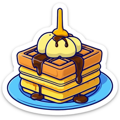 Delicious waffle with syrup dripping and melting butter sticker