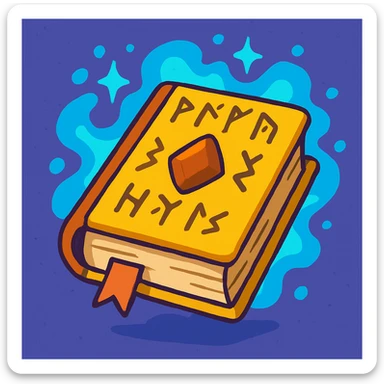 a mystic yellow book, ancient runes, magical aura, enchanted, in a cartoon style sticker