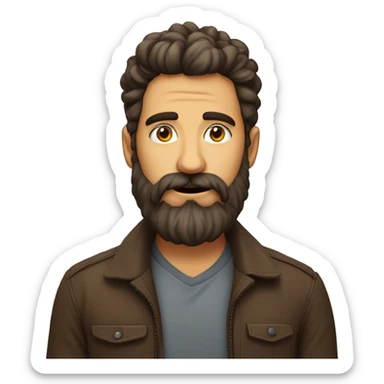 Homme barbu brun avec longs cheveux bouclés  sticker