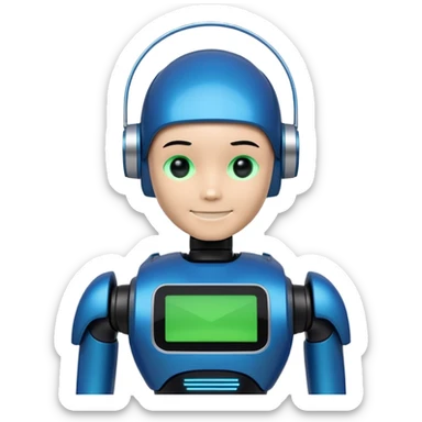 A sleek, very meme robot avatar designed in a modern tech style. The robot has an LED display face showing a subtle smile, and its body is detailed using Intapp brand colors:

Intapp Blue (#207CEC)
Bright Green (#22ECCF)
Dark Blue (#003C80)
Black (#021123) sticker