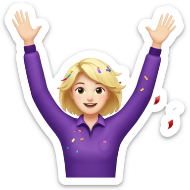 persona feliz con los brazos hacia arriba saltando y explosivos detras y confites volando sticker