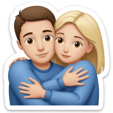 Un homme fait un câlin à sa sœur. Au dessus d’eux il y a le texte ´Gros câlin’ sticker