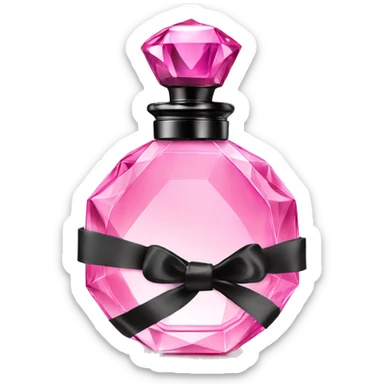 pink crystal perfume bottle with black ribbon display sticker