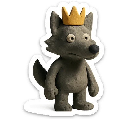 claymation style wolf with a crown sticker