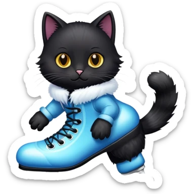 Black cat in an ice rink wearing ice skates sticker