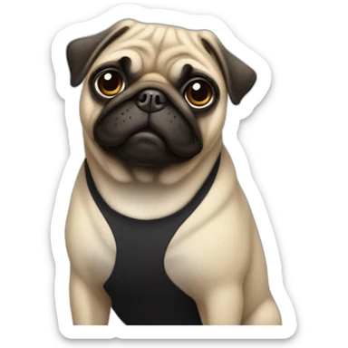 pug wearing a black t-shirt sticker