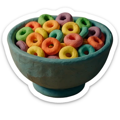 ceramic bowl of colorful fruity cereal sticker