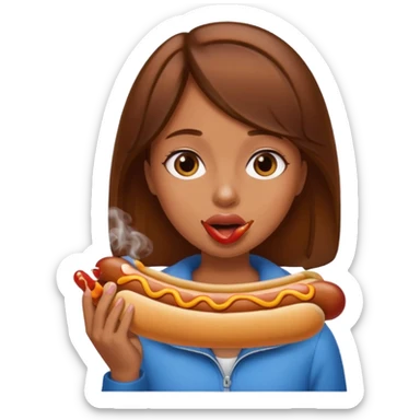 girl with brown hair with hotdog smoking out of her mouth sticker