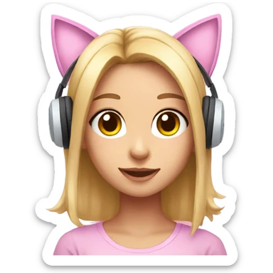 Girl with pastel pink gaming headset that has cat ears  sticker