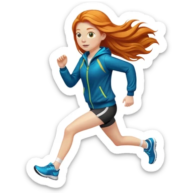 Ginger girl jogging with jacket long shiny hair sticker
