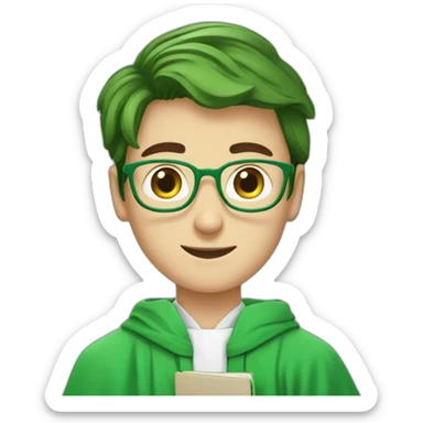 a European-looking student in a green robe with a sprout of green in his hands sticker