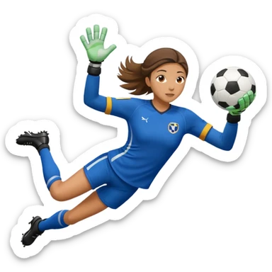 make a girl goalie diving through the air with one soccer ball in her hands sticker