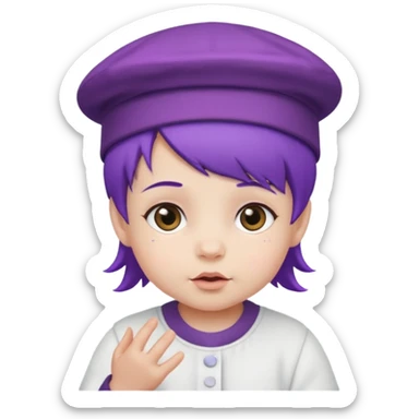 purple haired little baby with white hat sticker