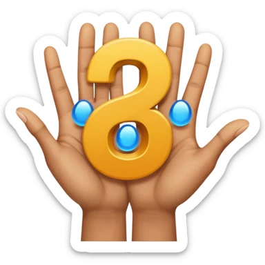 Two open separate hands. The one on the left has the number 6 on top of it floating and the other one has 7 on top of it floating sticker