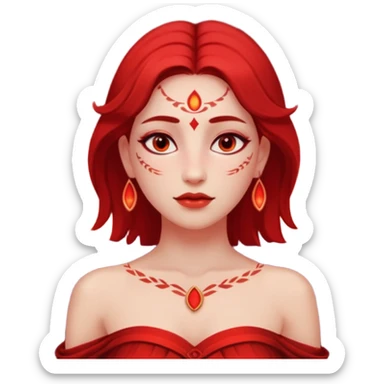 Woman standing under red moonlight, bare shoulders, ritual markings faintly glowingWoman standing under red moonlight, bare shoulders, ritual markings faintly glowing sticker
