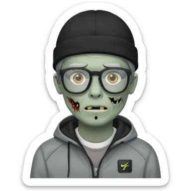 Hazme un zombie con gafas cuadradas y el marco negro y un gorro negro y un saco Nike tech gris sticker