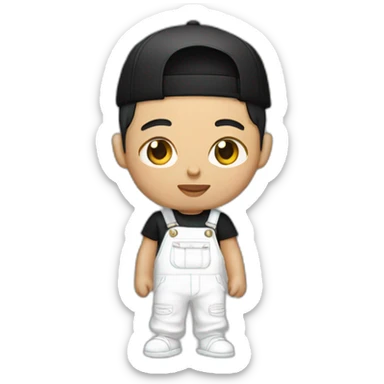 Chinese rapper wearing white overalls and black T-shirt sticker