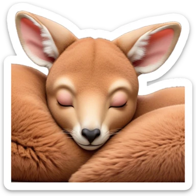 Meme-Worthy Cute Sleeping Adult Red Kangaroo Portrait Emoji, Head resting peacefully with a contented smile, showcasing a solid, reddish form with a characteristic red kangaroo-shaped head featuring a soft, elongated snout and small, relaxed ears, eyes shut in a serene, restful nap, Simplified yet adorably endearing features, highly detailed, glowing with a soft, drowsy outback light, high shine, relaxed and utterly lovable, stylized with an air of playful laziness, soft glowing outline, capturing the essence of a sleeping kangaroo that feels destined to become the next viral icon of adorable rest! sticker