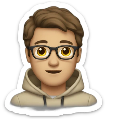Man with Brown hair with glasses and beige hoodie sticker