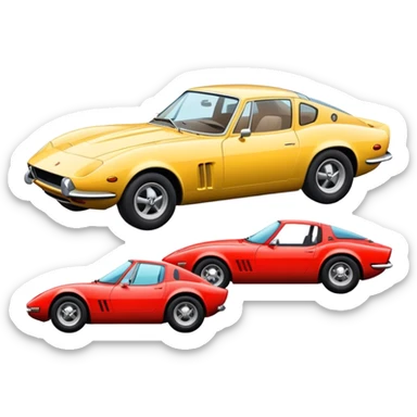 Collage emoji symbolizing a passion for cars: a sleek sports car, a vintage classic car, and an off-road SUV. The background features a cozy garage with tools, car posters, and warm lighting, emphasizing a home hobby atmosphere. Transparent background. sticker