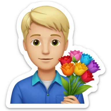 blonde man flower-holding person bouqet sticker