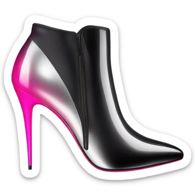 Realistic isolated front view of a pair of Louboutin Black,Silver,and Hot Pink Ombre stiletto high heel ankle bootie boots.  sticker