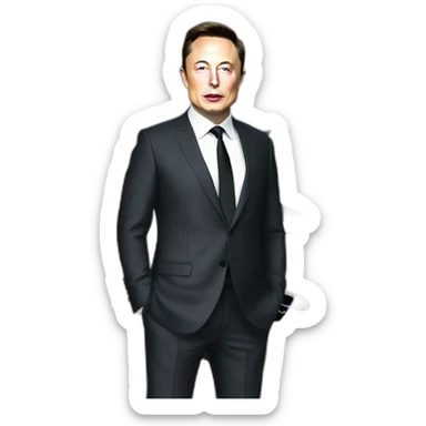 elon musk with a suit standing near tesla model x sticker