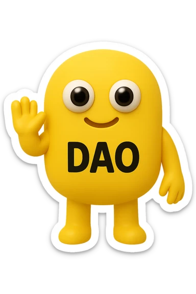 FALLO IDENTICO MA CON LA SCRITTA DAO IN ITALIANO SUL CORPO. emoji con enzima umano con occhi 3d con la scritta "DAO" SUL CORPO IN ITALIANO sticker