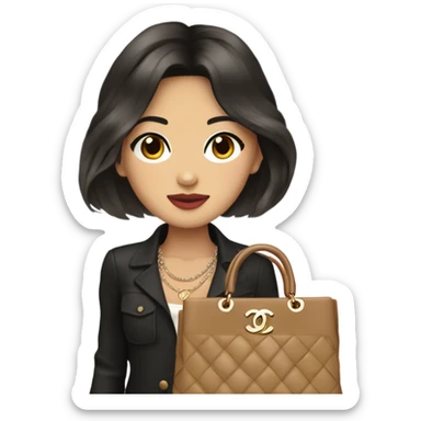 Brunnete Chanel Asian Girl with Birkin bag and Chanel necklace sticker
