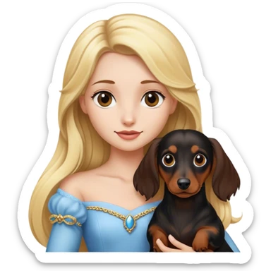 Blonde princess holding a Long haired black and brown dachshund  sticker