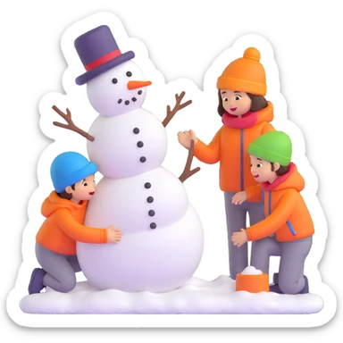 kids building a snowman, playful and bright sticker