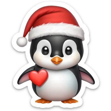 Pingüino bebe con un gorrito de Navidad y un corazón  sticker