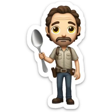 Rick Grimes holding a comically large spoon sticker