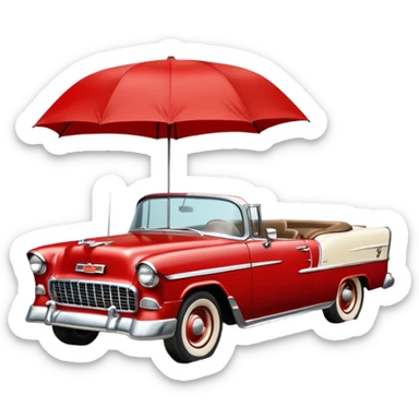 1955 Chevrolet Bel Air Convertible, Red-White color, with a bucket of brown mud pouring down on it, and the car itself is covered in brown mud on all sides, the doors, bumper, hood and wheels are covered in brown mud. 32x32 pixels, aspect ratio: 1:1 sticker