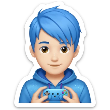 glitter blue gamer boy happy blue hair sticker