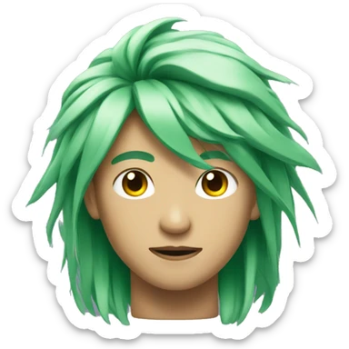 Head of Asian male cyborg with long green hair sticker